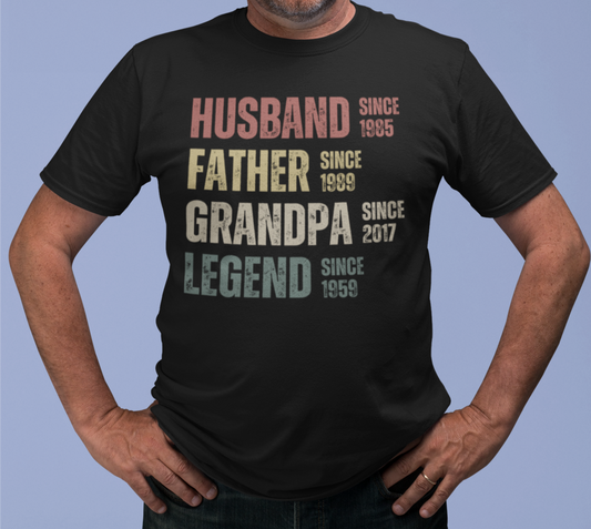 Personalized Husband, Father, Grandpa, Legend T-shirt